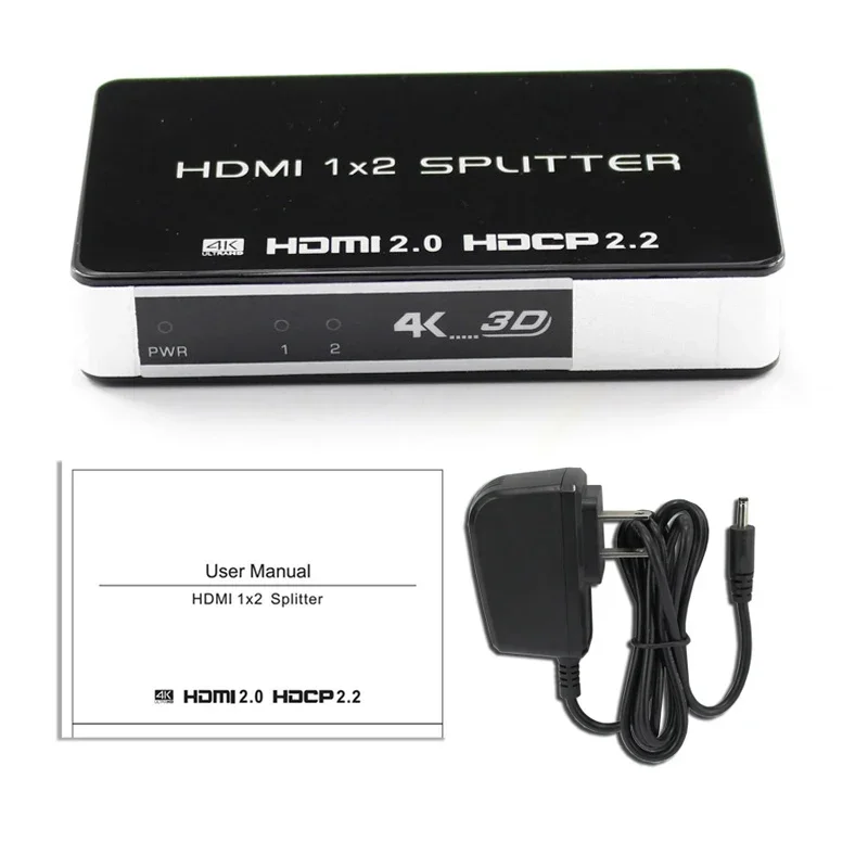 3D 4K HDMI2.0 1x2 Splitter HDCP2.2 Audio Video Converter 4K 60hz 1 in 2 Out for PS4 PS5 Laptop PC DVD To TV Monitor Dual Display