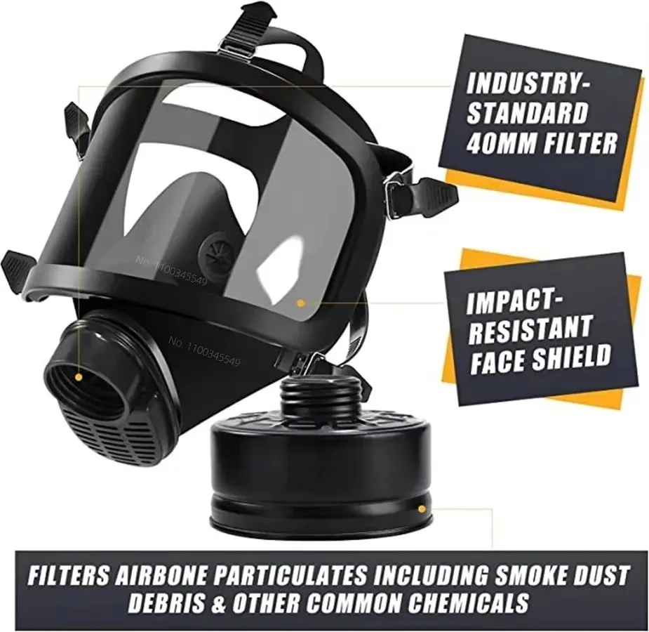 MF14 Full Gas Mask Reusable respirator -hypoallergenic plastic, self-priming filterzipper closure for industrial and scientific