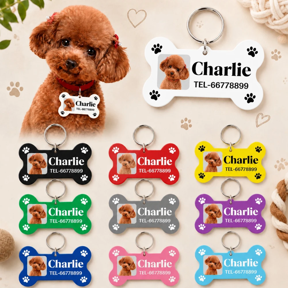 Personalized Pet Name Acrylic Keychain ID Text Number Keyring For Pet Lovers Custom Dog Portrait Keychain Pet Anti-Loss Gift
