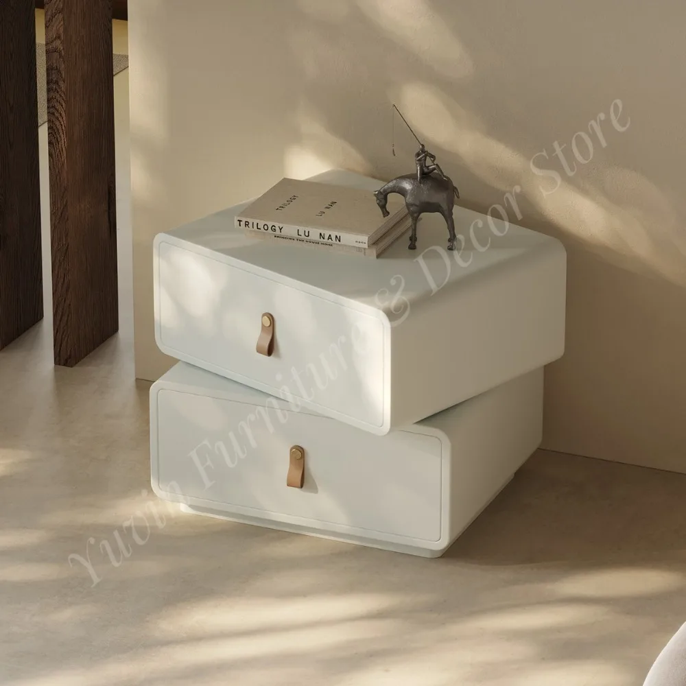 Italian Designer Rotating Bedside Table Cream Style Bedside Cabinet Large Capacity Solid Wood Baking Paint Modern Simple Bedroom