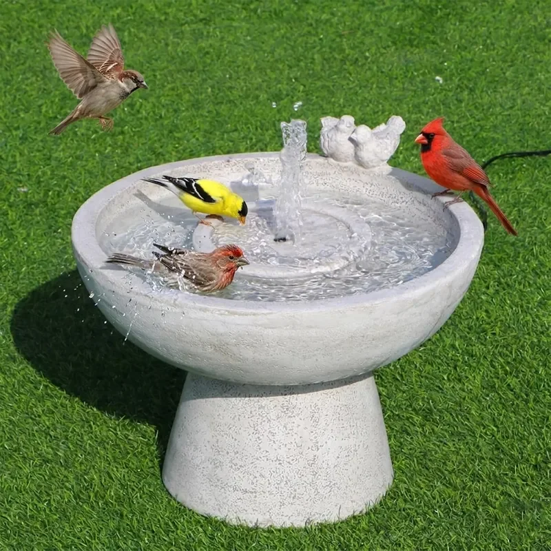 Bird Bath with Bubbler Spray Fountain 13 Height Freestanding Resin Birdbath Water Fountain Plug in Powered Outdoor Water