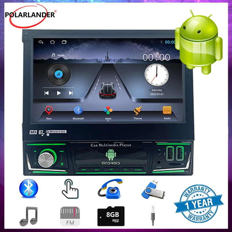 

Retractable 1 Din Radio 7 Inch GPS Bluetooth Car Multimedia Player Mirror Link Android Touch Screen MP5 Player Rear View Camera
