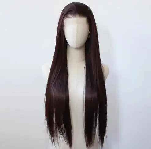 99J Burgundy Synthetic Lace Front Wig Long Straight Reddish Brown Lace Front Synthetic Wig Pre Plucked Natural Hairline