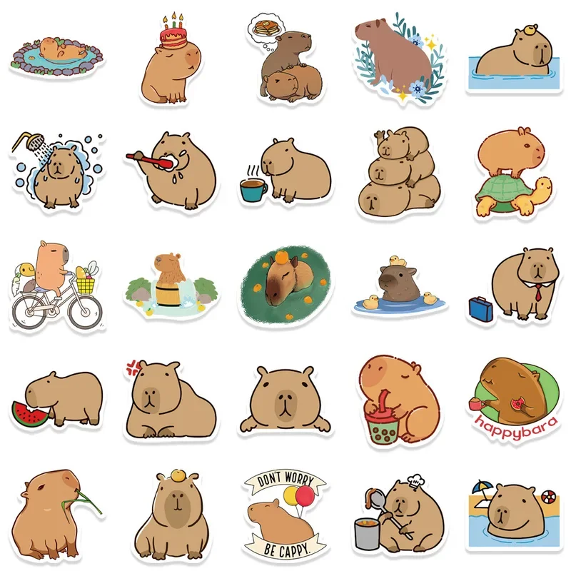 10/30/50Pcs Cute Capybara Waterproof Graffiti Sticker Aesthetic Decorative Luggage Laptop Cup Phone Diary Scrapbook Kid Stickers