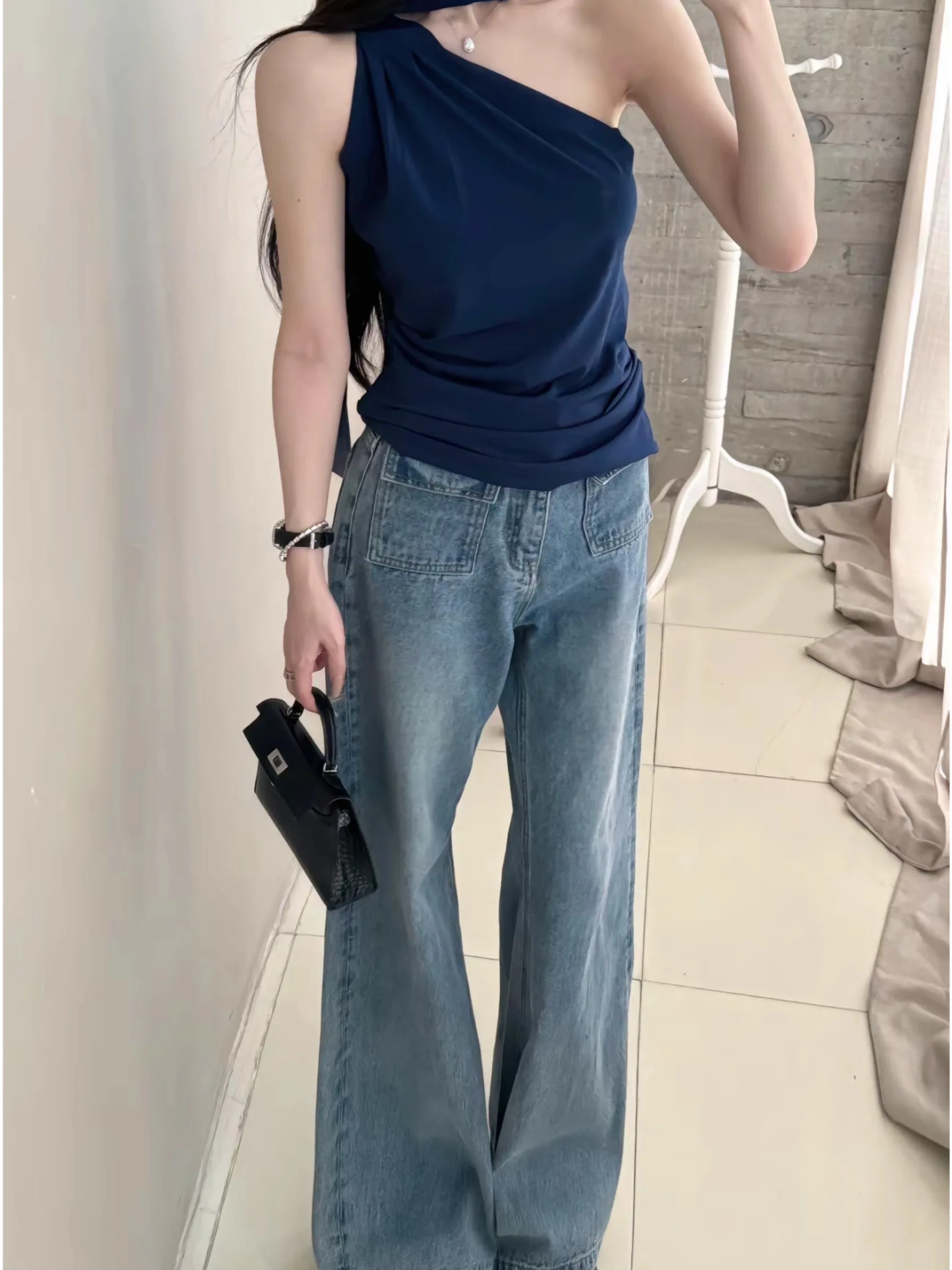 

Nordic Island YOUENBB Loose Straight Leg Jeans ket Versatile High Waist Slimming Spring Summer Cotton Blend Women's Jeans
