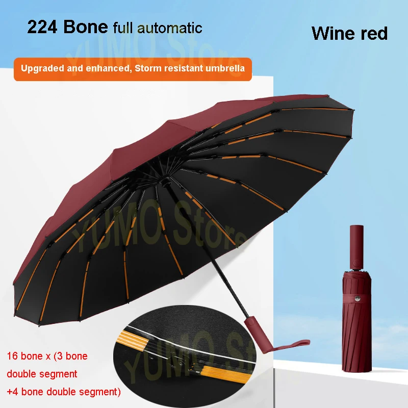 224 Bones All Weather Umbrella Automatic Large Size Strong Windproof Umbrella Men Business Umbrella UV Umbrella Women\'s Sunshade