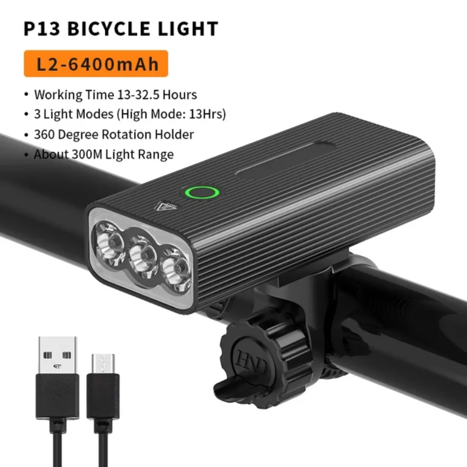 

P13 Велосипедный фонарь USB Перезаряжаемый велосипедный фонарь 800LM Фара MTB Фонарик Передняя лампа с блоком питания