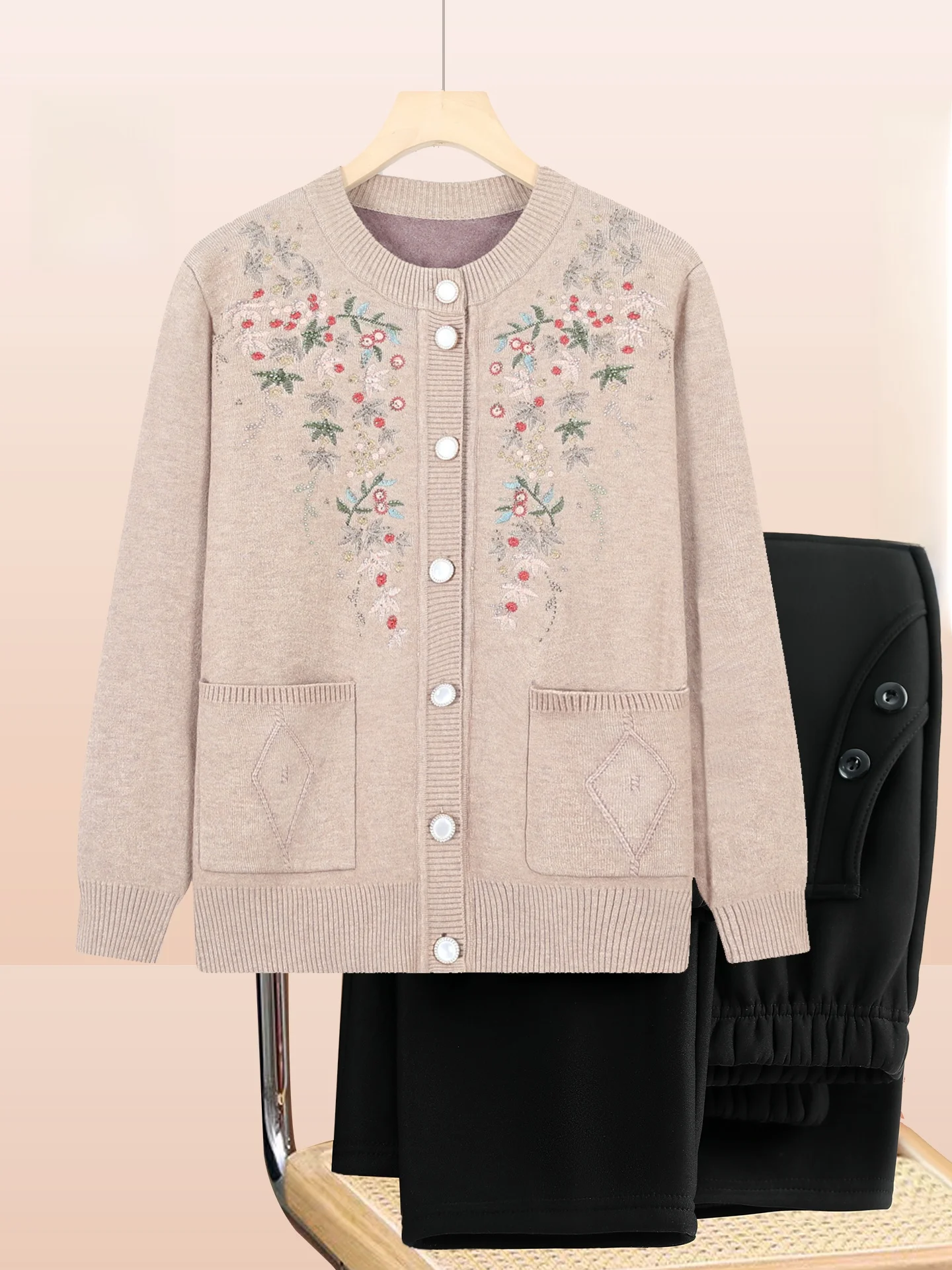 

Теплый вязаный кардиган на флисовой подкладке для женщин: модное зимнее пальто свободного кроя с длинными рукавами и круглым вырезом