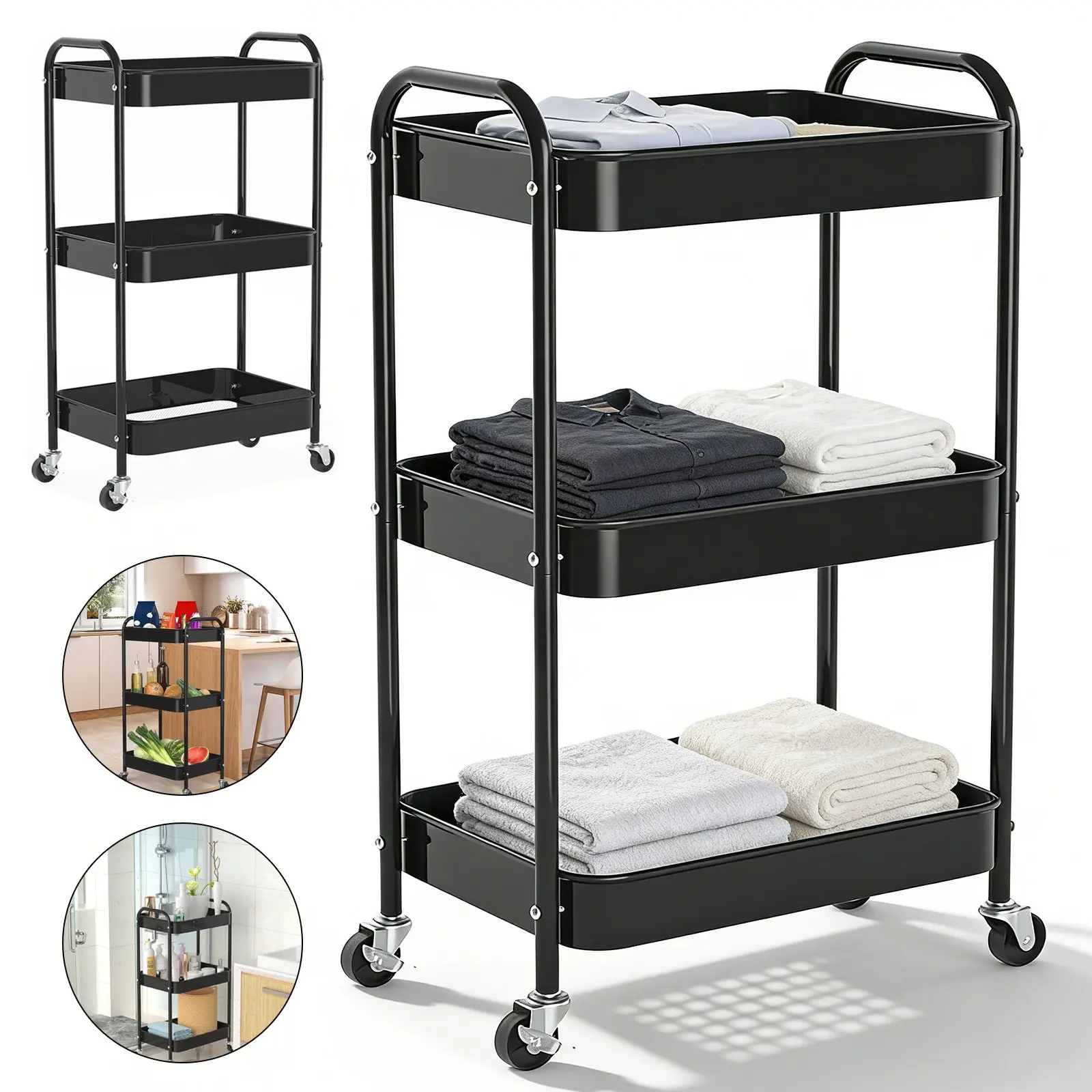 Rollbarer Aufbewahrungswagen mit 4 Rädern & 2 Griffen, Multifunktionaler Organizer für Schlafzimmer, Badezimmer, Wohnzimmer & Küche