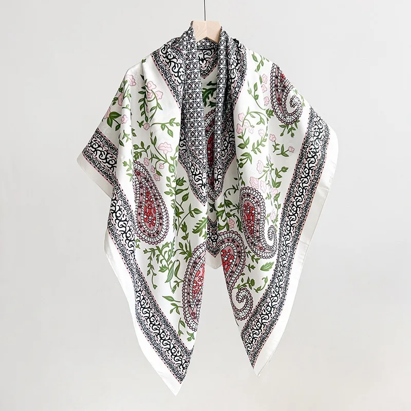 Women Spain Fashion Paisley Garden Floral Silky Shawl Scarf High Quality Wrap Headband Bufandas Muslim Hijab Sjaal 130*130Cm