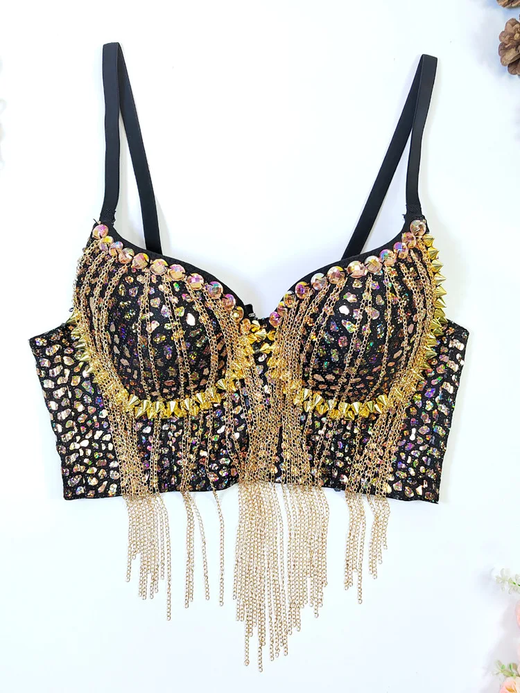 

Rhinestones Belly Dance Costume Oriental Jazz Backless Pole Adult Latin Push Up Bra Tassel Arabic Bellydance 2024 Classical Vest