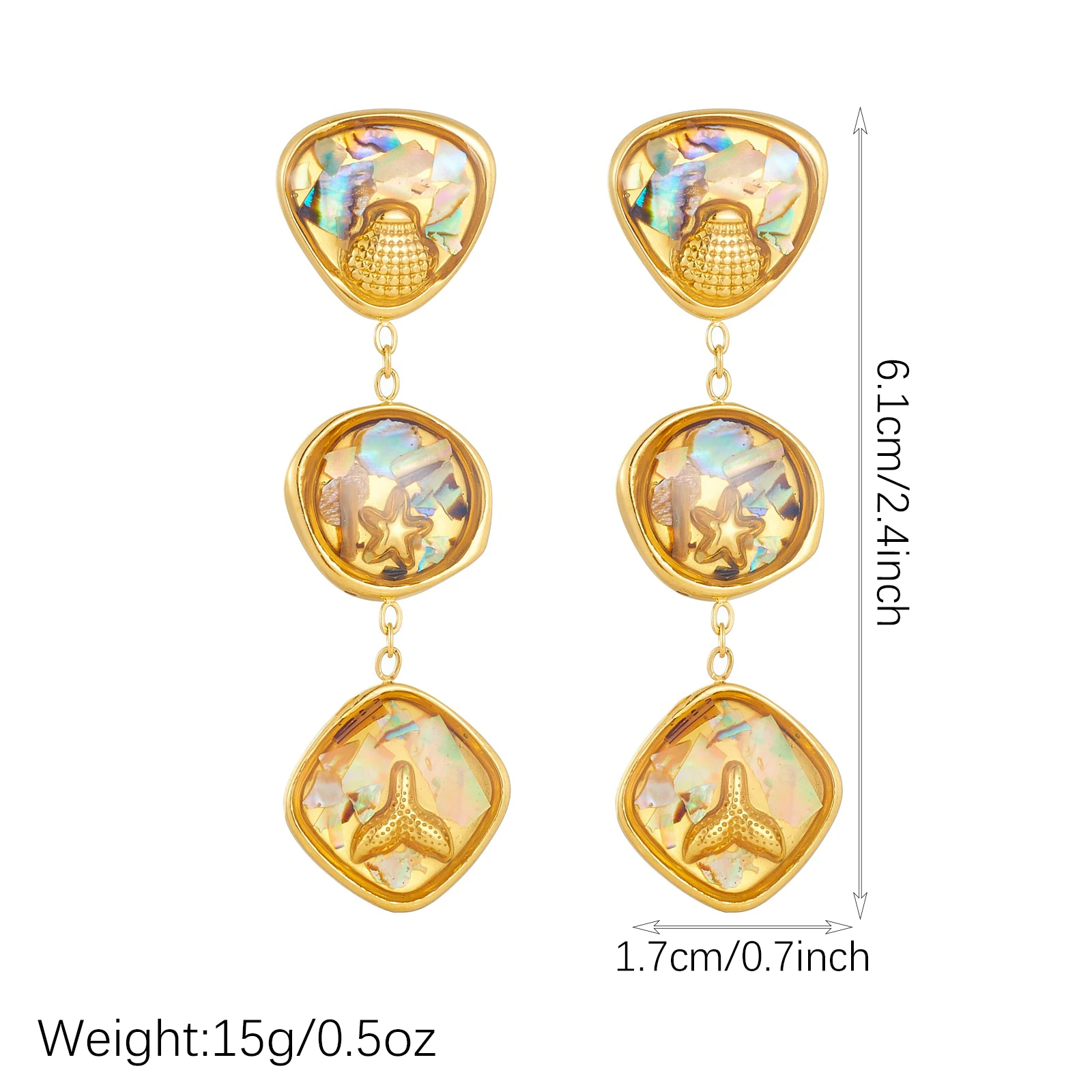 MEYRROYU 316L Stainless Steel Abalone Shell Ocean Charm Nautical Abalone Shell Dangle Earrings Golden Tone Starfish Jewelry Gift