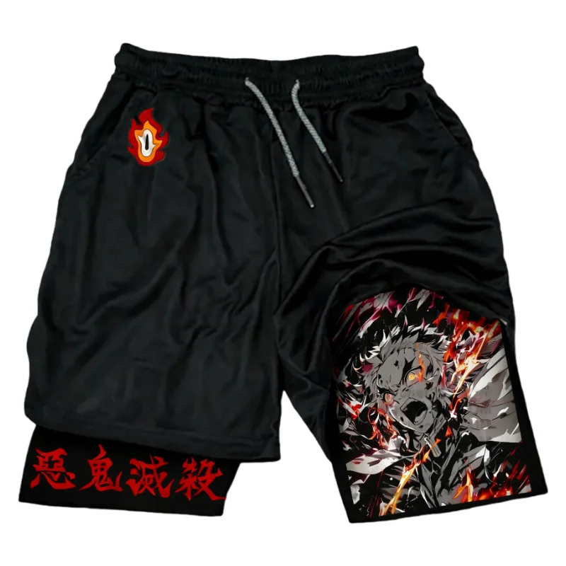 2-in-1 schnell trocknende Herren-Fitness-Shorts, elastische Taille, atmungsaktives Mesh mit Innentasche für sportliches Laufen