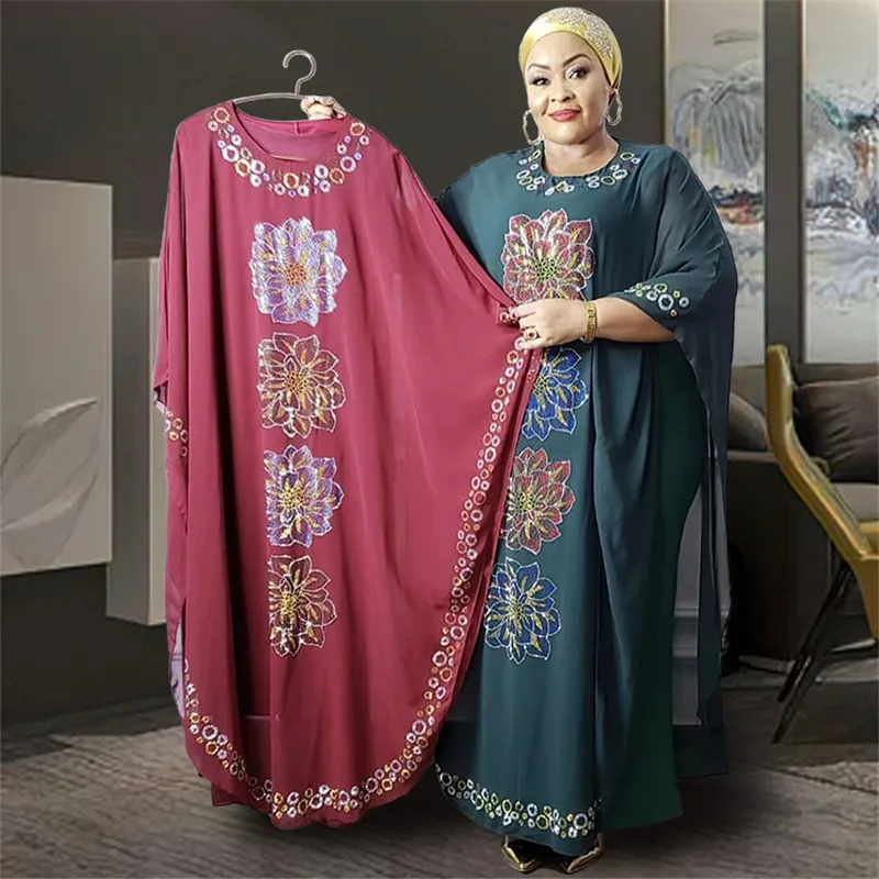 

African Dresses for Women Nigeria Caftan Africain Dashiki Traditional Abaya Muslim Dress Diamond Boubou Robe Moroccan Kaftan