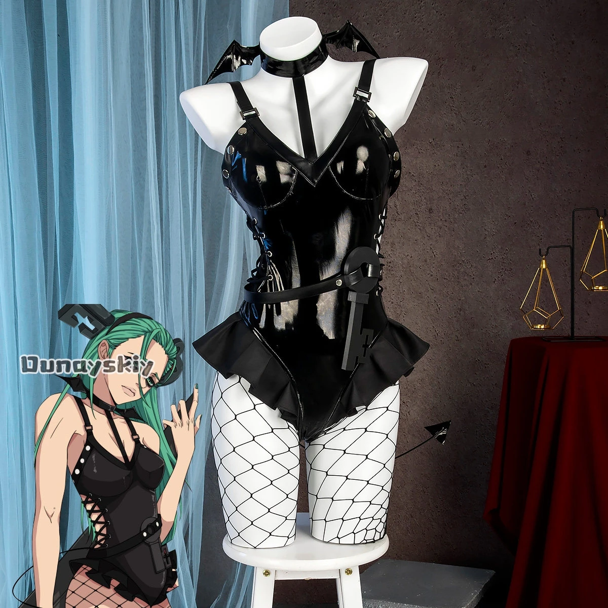 IP ABA Cosplay Costume Guilty Gear Strive Fan‑made Little Devil Halloween Gothic Leather Skirt Outfit Women Halloween DressUp view 6