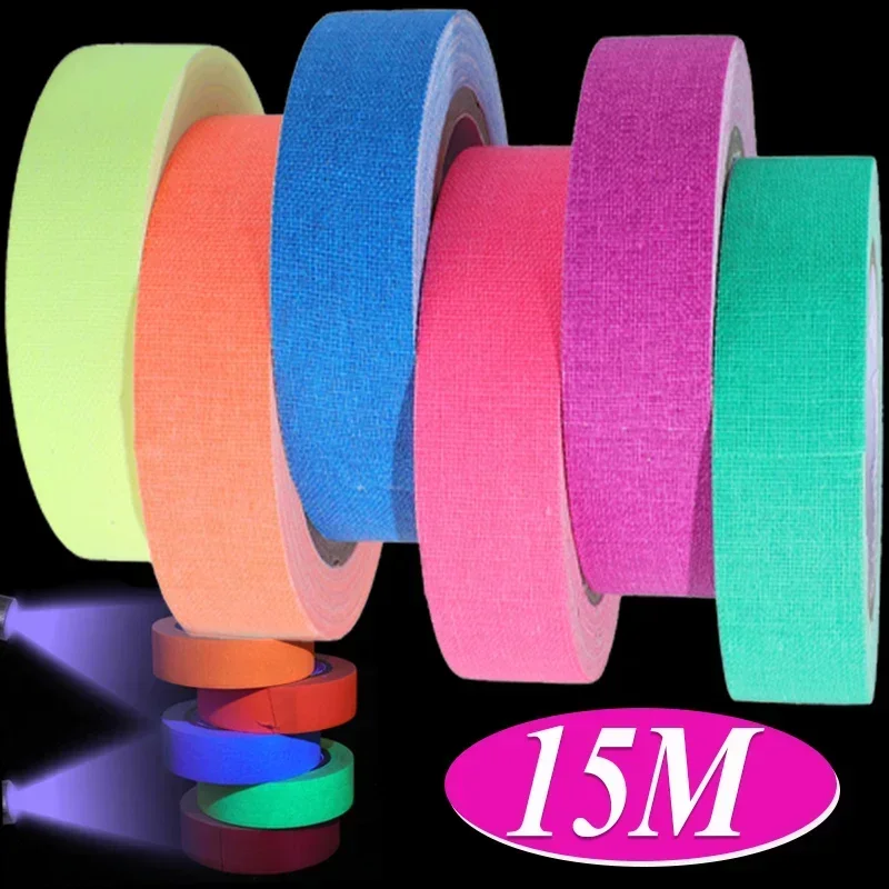 UV Glow Cotton Tape Neon Gaffer Party Props Safety Warning Fluorescent Tape UV Tape Holiday Decorations Home Decor Tool 15M