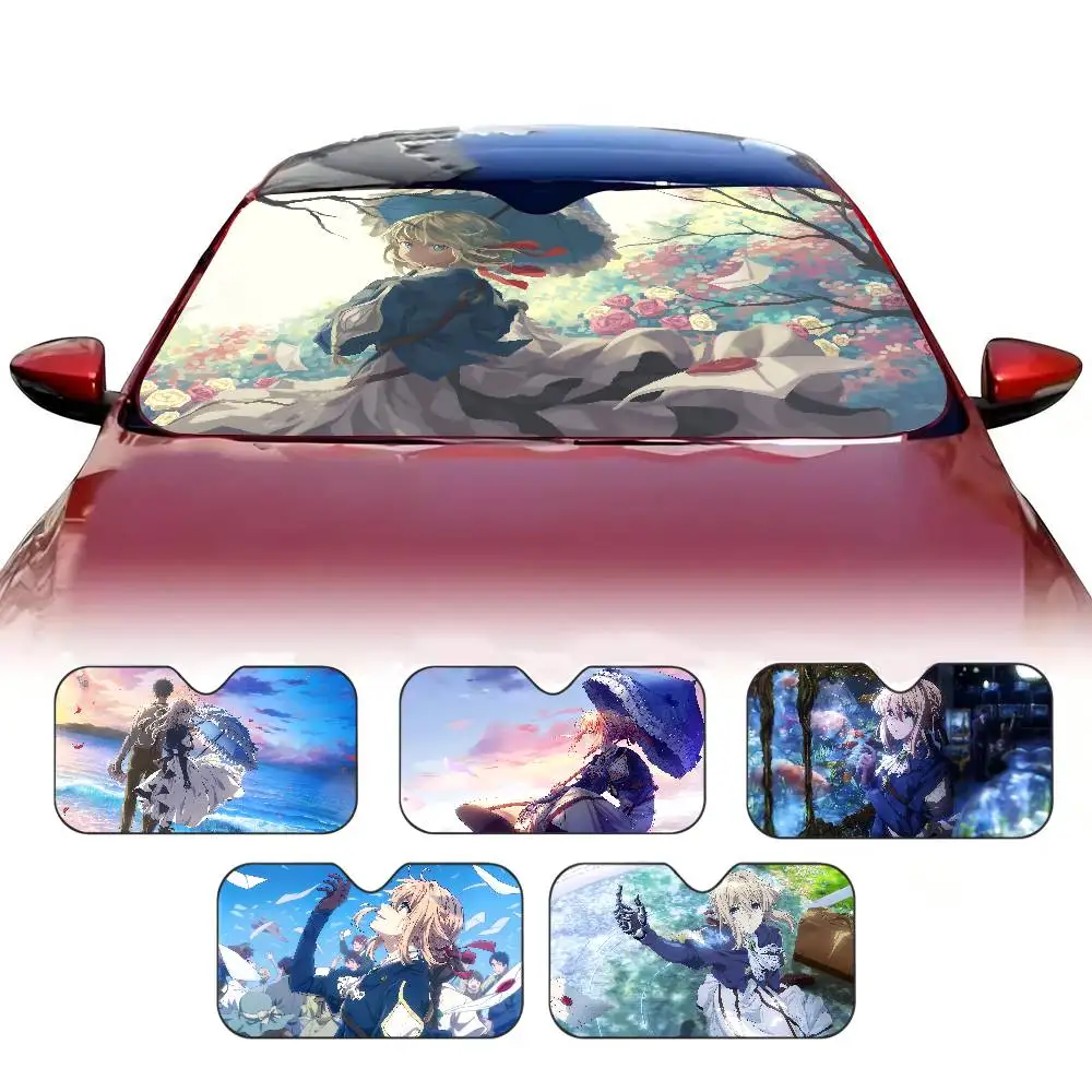 Anime V-Violet E-Evergarden Car Sunshade Shield Windshield Window Sun Blocker Interior Protection for Truck SUV Visor Universal