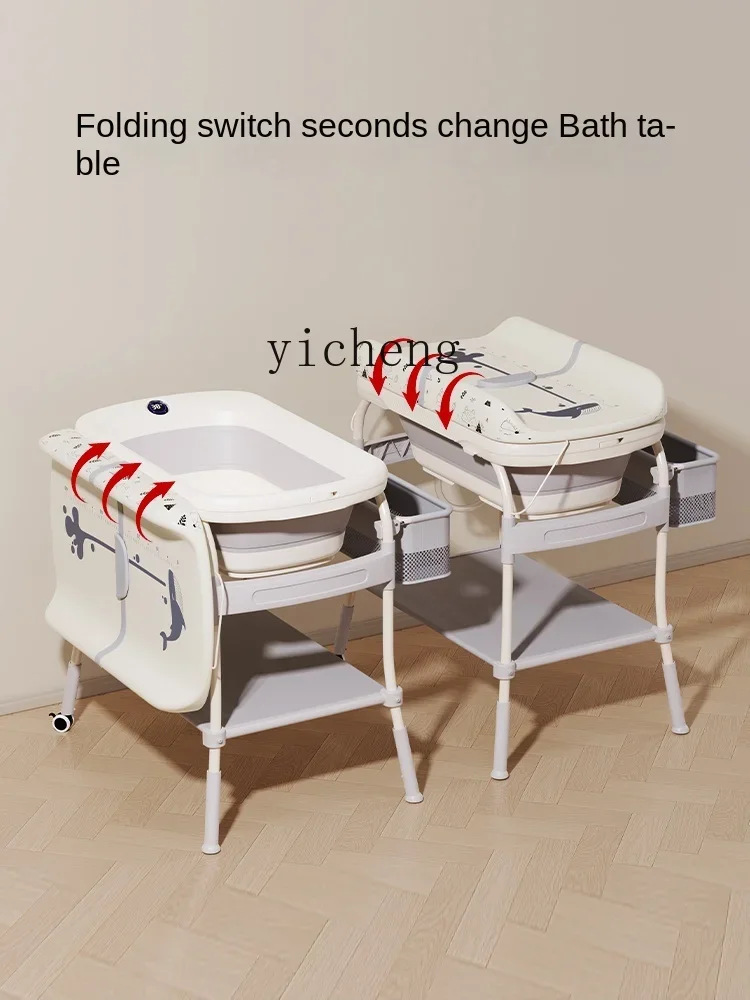 Image 3: Table à langer XL, bureau de soins pour bébé, rangement multifonctionnel avec baignoire, Table de soins pour bébé