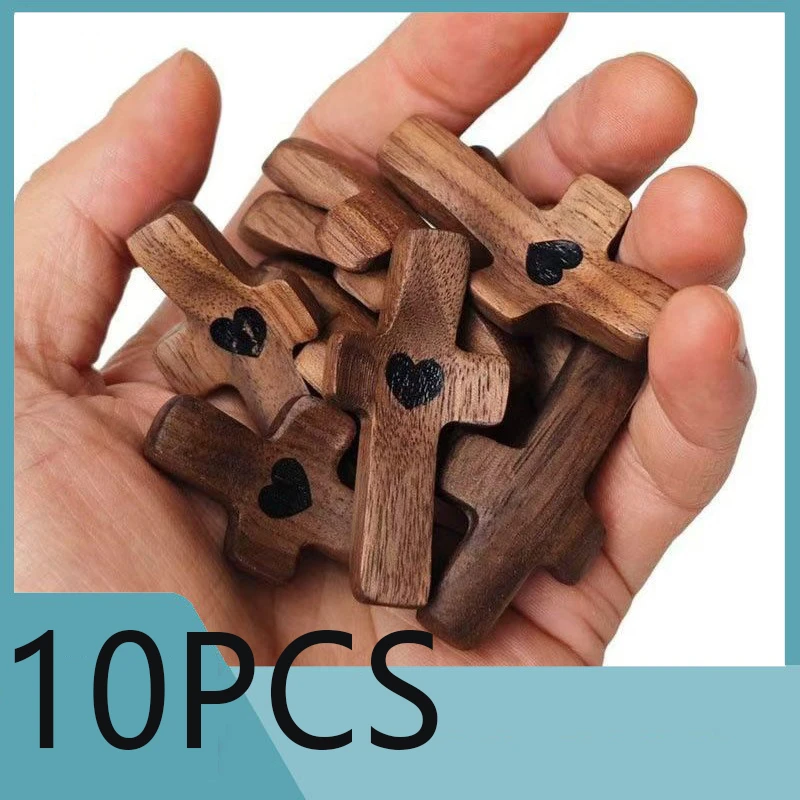 

10pcs Cross My Heart Encouragement Gift Handheld Wooden Cross with Epoxy Heart To Carry In Pocket Emotional Support