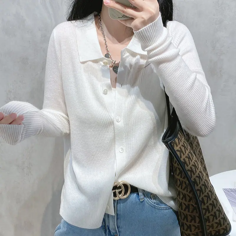 Stylish Lapel Knitted Button Loose Korean Cardigan Sweaters Women\'s Clothing 2022 Autumn New Casual Tops All-match Commute Coat