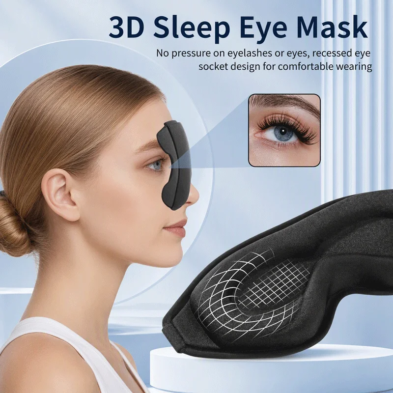 Sleep Mask-Blackout 3D Sleeping Mask,Super Lightweight & Silky Soft Eye Mask for Sleeping, Fully Adjustable With Foam Earplugs