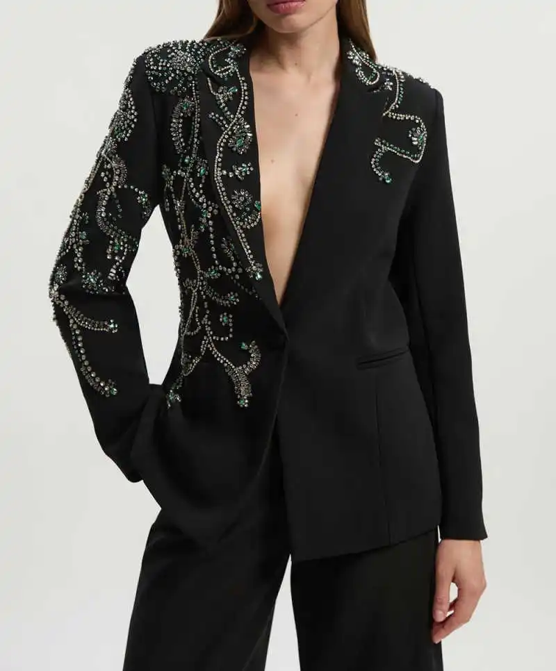 Luxe Kristallen Moeder Van De Bruid Pakken 2-delige Diepe V-hals Broek Sets Kantoor Dames Werk Aangepaste outfits