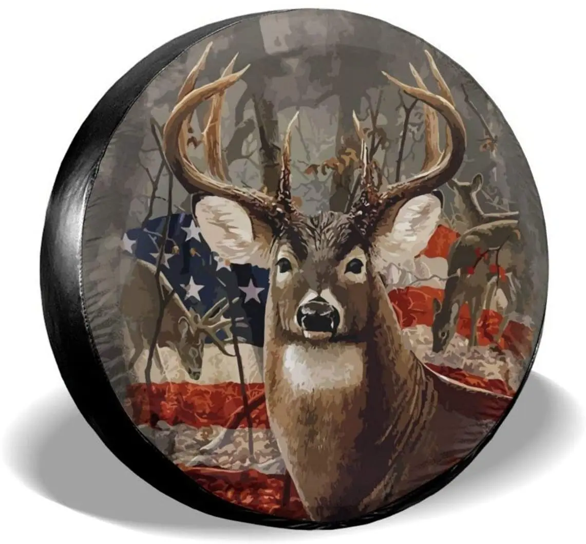 

cozipink Deer American Flag Rv Spare Tire Cover for RV Trailer, Wheel Covers for Trailer Tires Weatherproof Universal for Traile