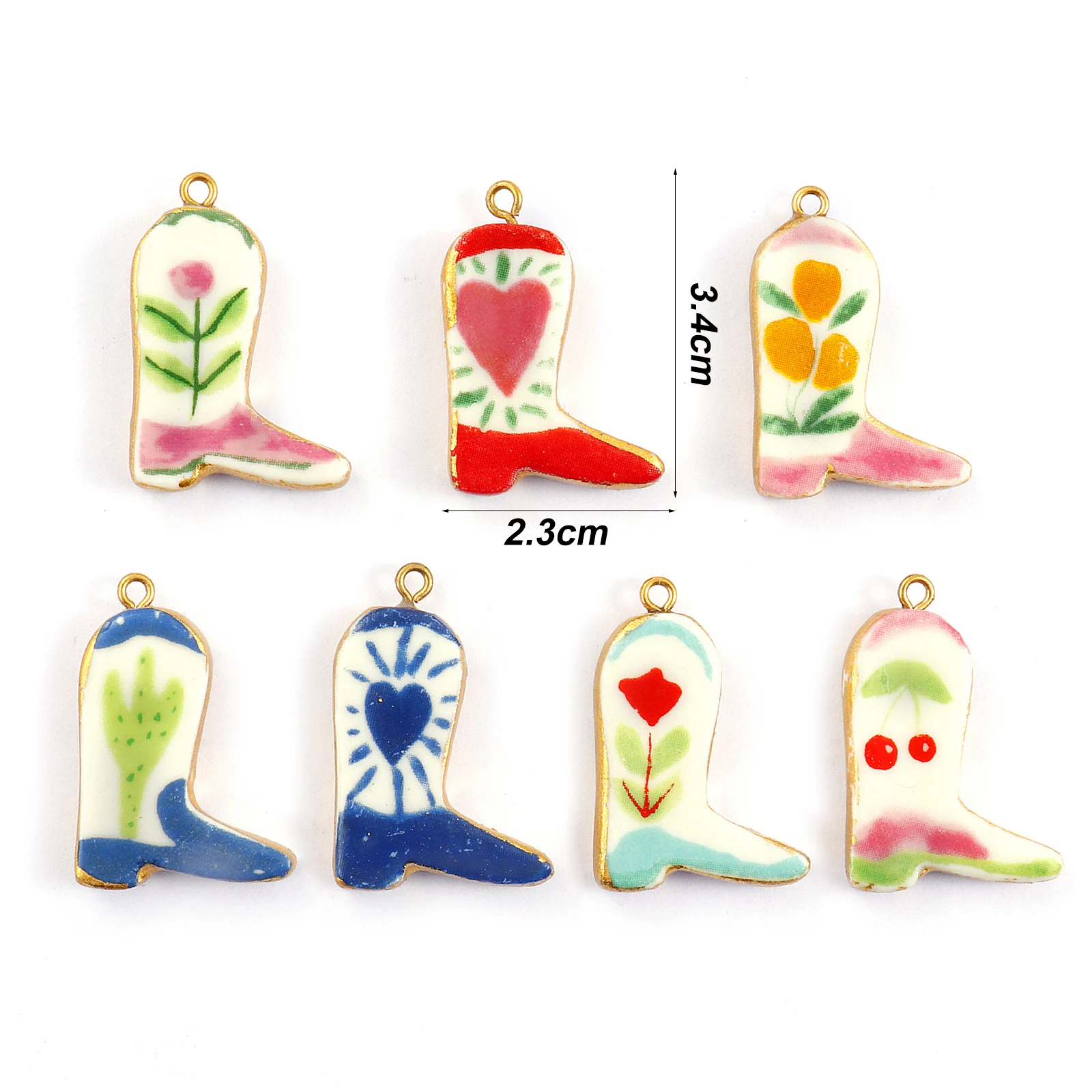 2pcs Western Cowboy  Boot Ceramic Charms 18k Gold Plated Stainless Steel Pendants for Women DIY Necklace Jewelry Making 23x34mm