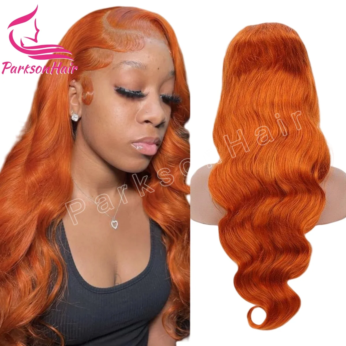 

Ginger 200% 13x4 Transparent Lace Front Human Hair Wigs Pre Plucked Brazilian Orange Body Wave #350 Lace Frontal Wig For Women
