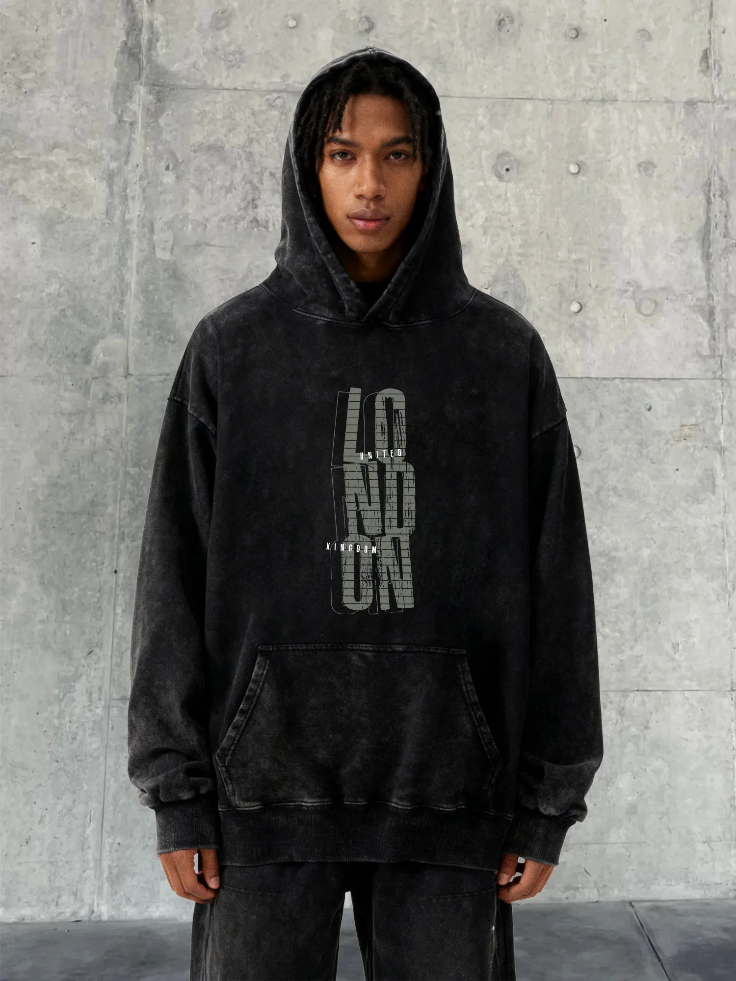 London Kingdom Man 400g Heavyweight Washed Hoodie Drop Shoulder Design Aw Collection