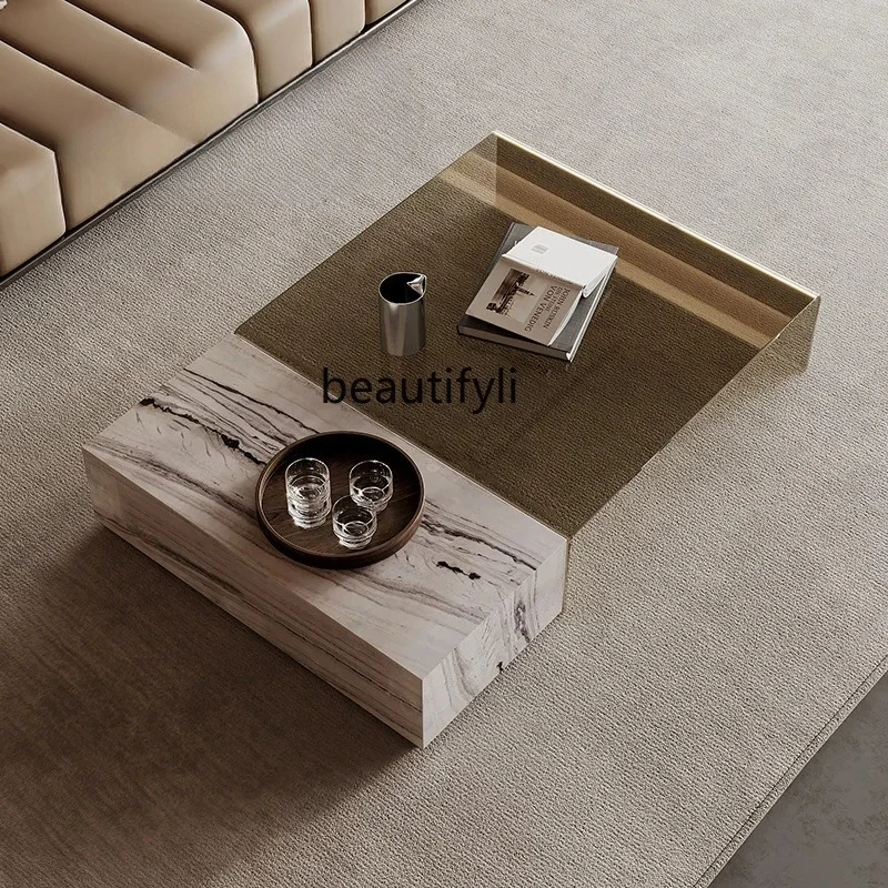 

Natural Marble Glass Coffee Table Customizable Living Room Home Modern Minimalist Small Apartment Tea Table