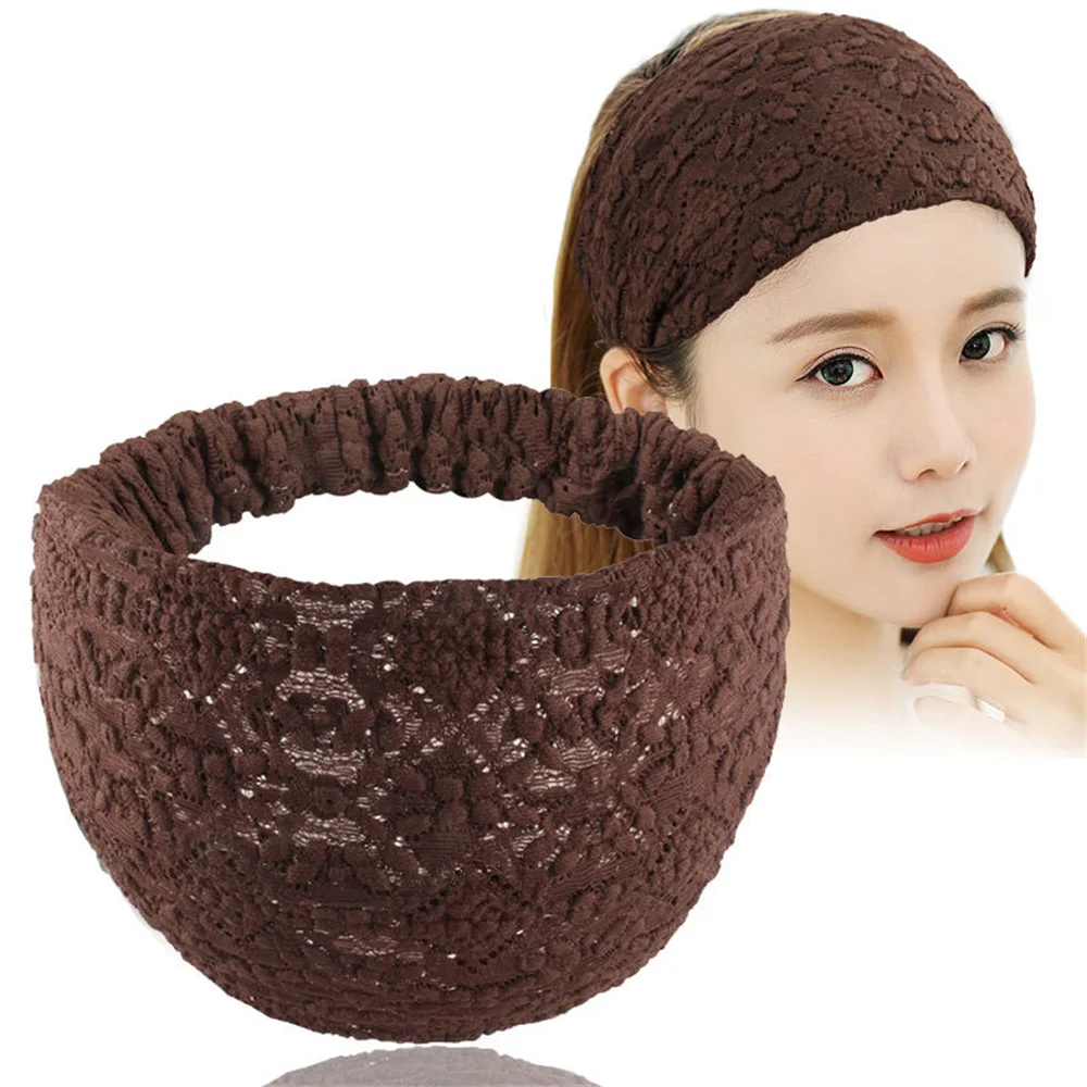 Solid Color Wide Headbands Lace Floral Elastic Turban Headwrap for Women Wash Hair Hoop Band Girls Soft Yoga Hairband