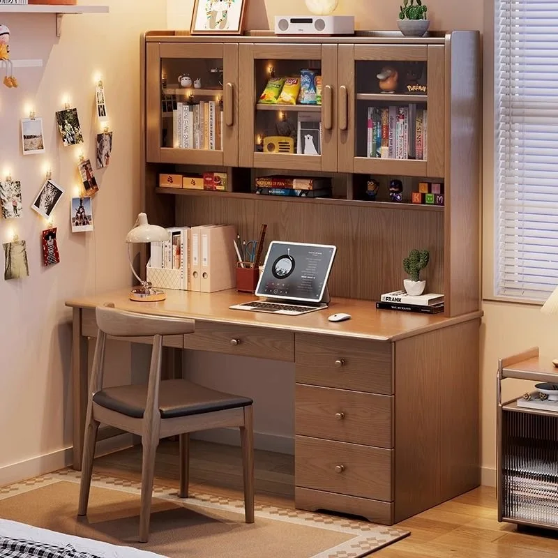 Solid wood computer desk bookcase bookshelf integrated primary and secondary school students home writing study table bedroom de