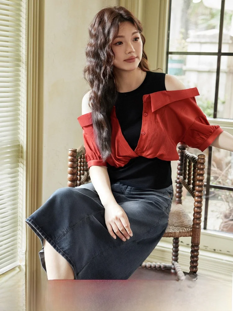 

Chic plus Size Women's Summer Outfit Set Ele Design Sense Top And f Skirt Ensemble Faionable plus Size Ensemble