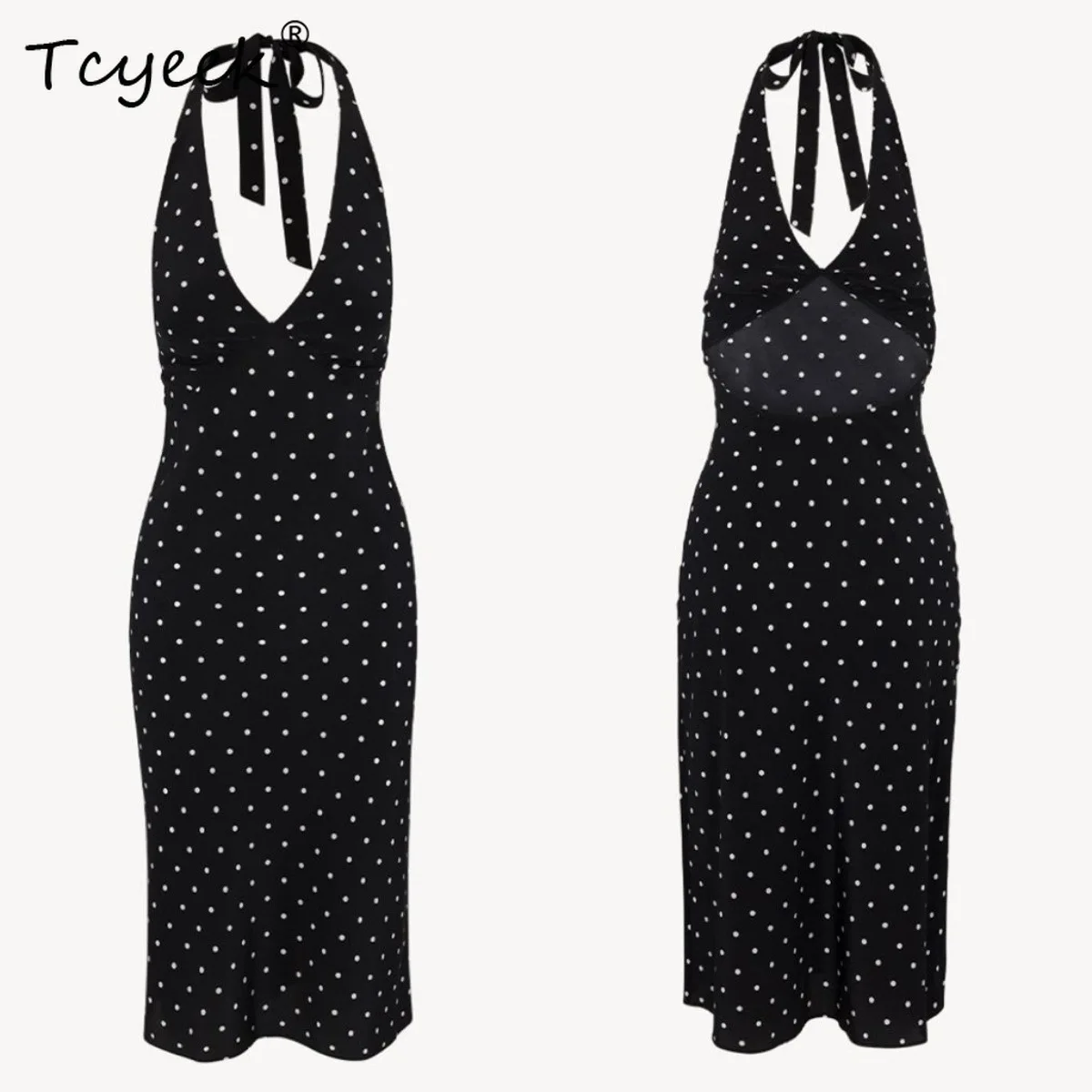 Tcyeek, 17MM 100% 진짜 실크 우아한 드레스, 여성 홀터 꽃 프린트, 휴가 패션 섹시한 드레스, 2025 여름 가을 D46812QM