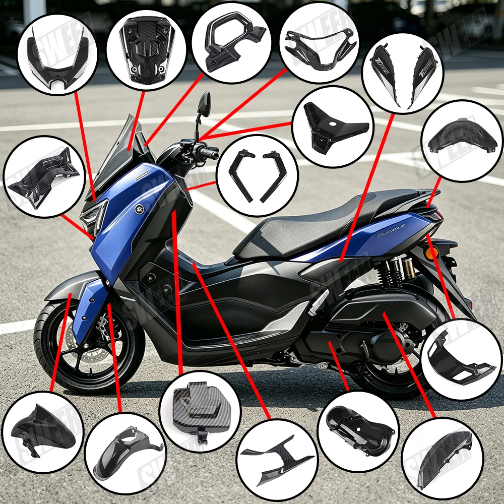 Motorcycle Water Transfer Printing Carbon Fiber Cover Fit For Yamaha NMAX155 2025-2026 Full Vehicle Custom Plastic Body Panels