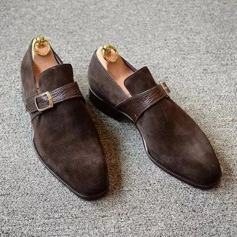 Zapatos aterciopelados con decoración de hebilla para hombre, calzado informal de lujo, hecho a mano, con hebilla en tres colores, para fiesta, banquete y oficina