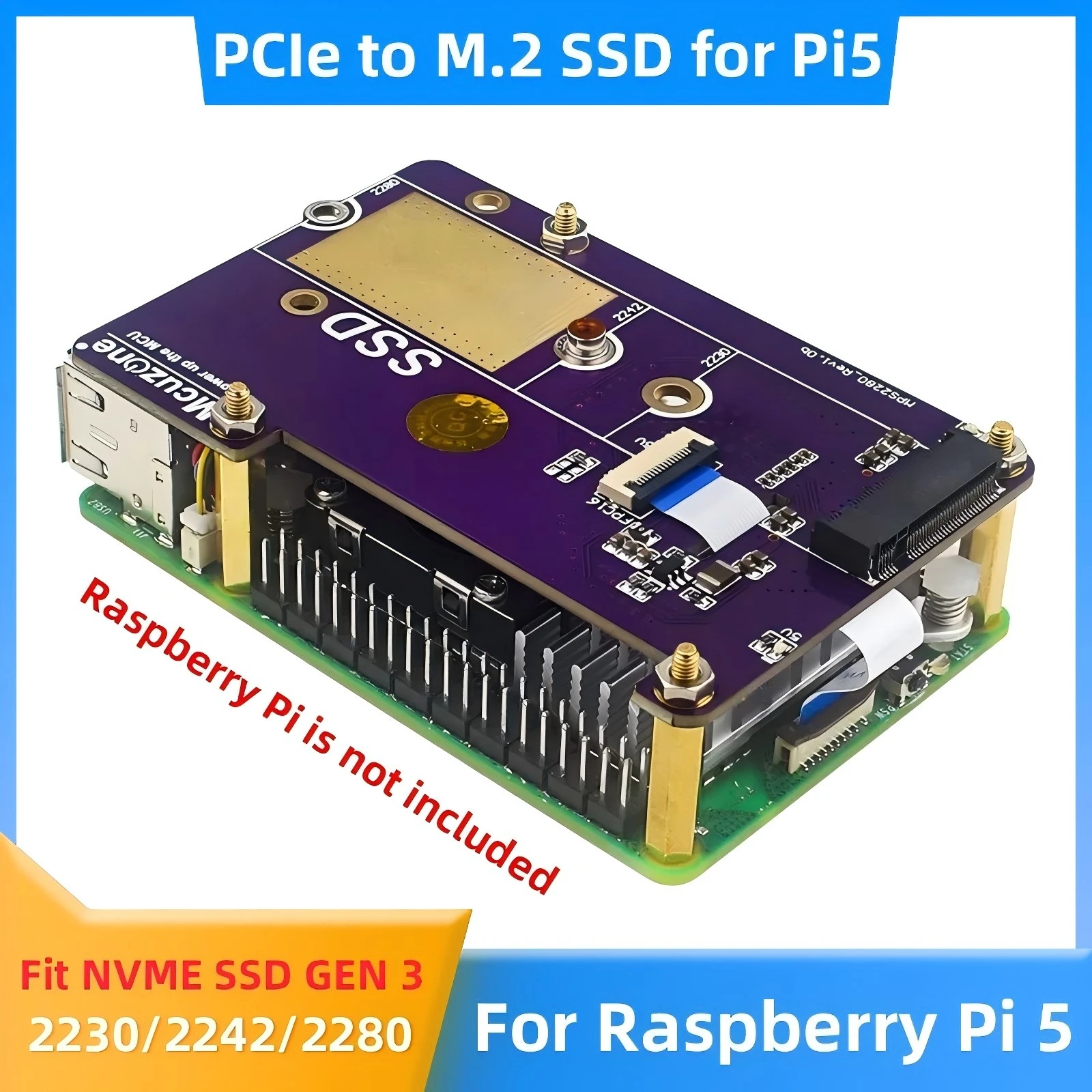 

Raspberry Pi 5 PCIe to M.2 NVMe SSD Support GEN3 High Speed Fit 2230 2242 2280 M.2 Solid State Drive for RPI 5 Pi5