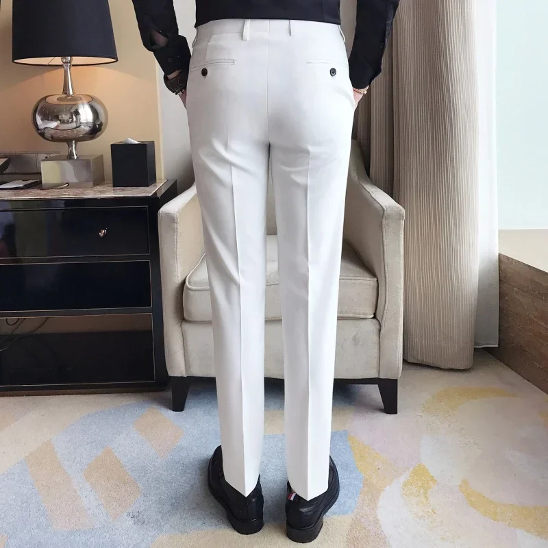 Fashion Boutique Solid Color Business Mens Formal Suit Pants Groom Wedding Dress Pants Slim Male Trousers