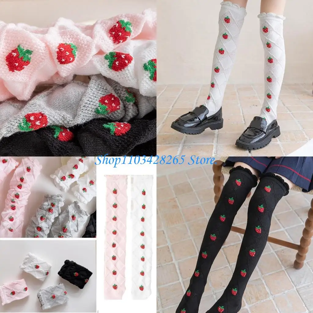 

1 пара детских носков с клубничным принтом, весенне-осенние длинные носки-трубочки для девочек G2TE