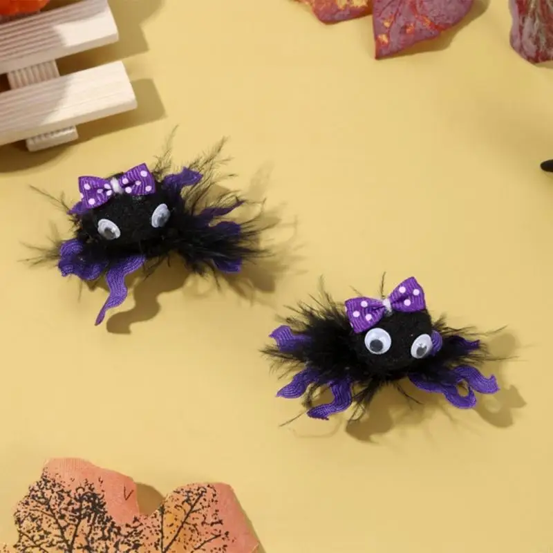 U6XE Fun Halloween Spiders Hairpin for Baby Girls Animal Hair Barrettes Fashionable Plush Hairclip Trendy Hair Ornaments