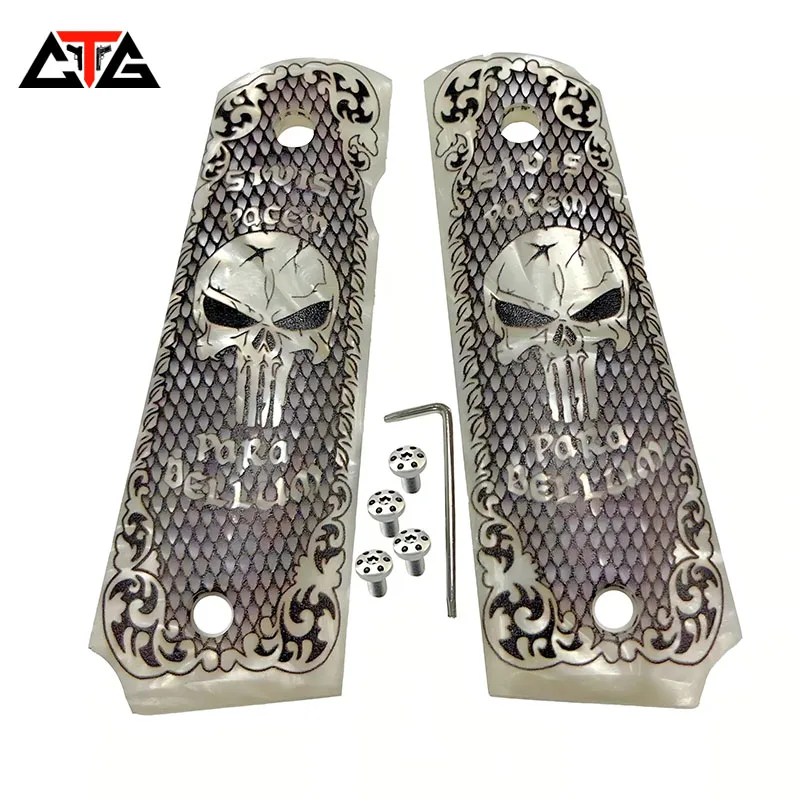 CTG 1911 Grips Ambi Cut Full Size Grips Engraved Skull  Logo