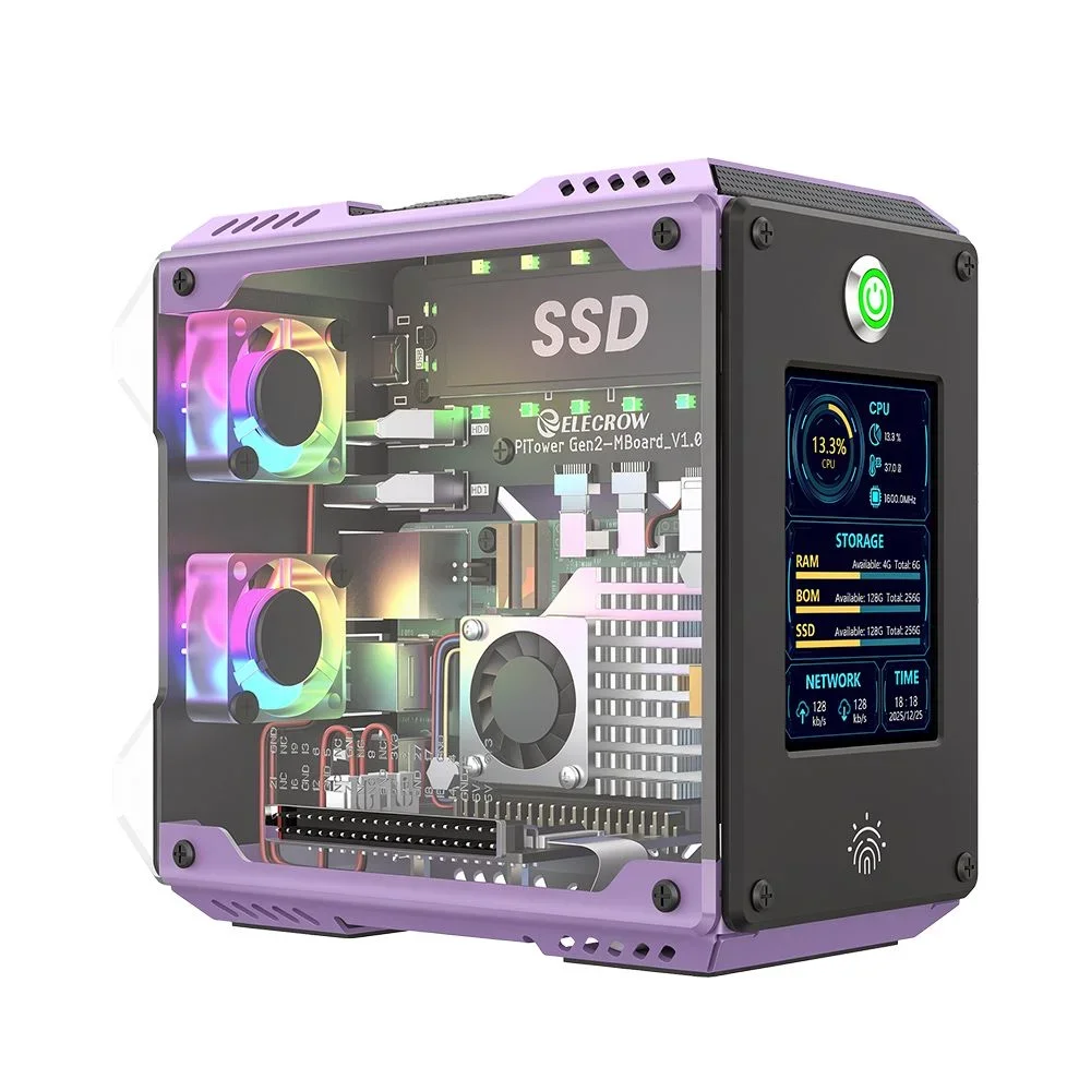 Popular Elecrow PiTower Gen 2 Mini PC Case with 2.8” IPS Screen | Dual SSD Slot Designed for Raspberry Pi 5