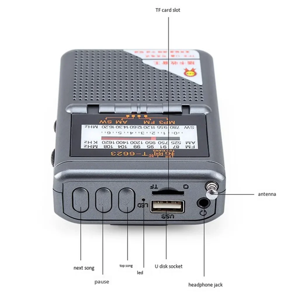 ريترو شحن راديو FM AM SW الفرقة استقبال رقمي هوائي خارجي بطاقة USB U مشغل القرص MP3 مكبر صوت محمول بث الصوت