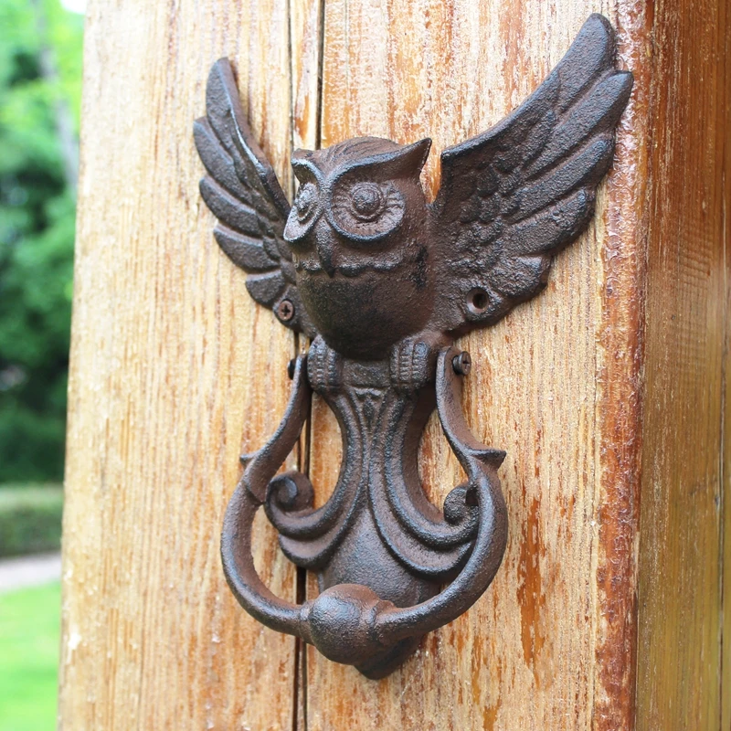 Retro Owl Door Knocker Cast Iron Antique Decorative Door Buckle Courtyard Doors Handle Wall Mounted Bird Crafts Ornaments