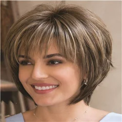Natural Breathable Hair Extensions Synthetic Middle Age Women Wigs Fashion Light Brown Head Cover Ladies Short Straight Wig Hat