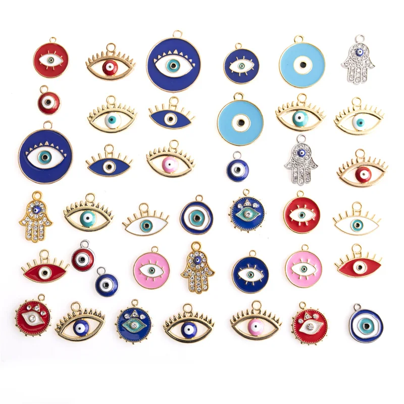 Trendy 40pcs/lot Mixed Colorful Enamel Eye Charms Pendant DIY Necklace Bracelet For Jewelry Making Accessories