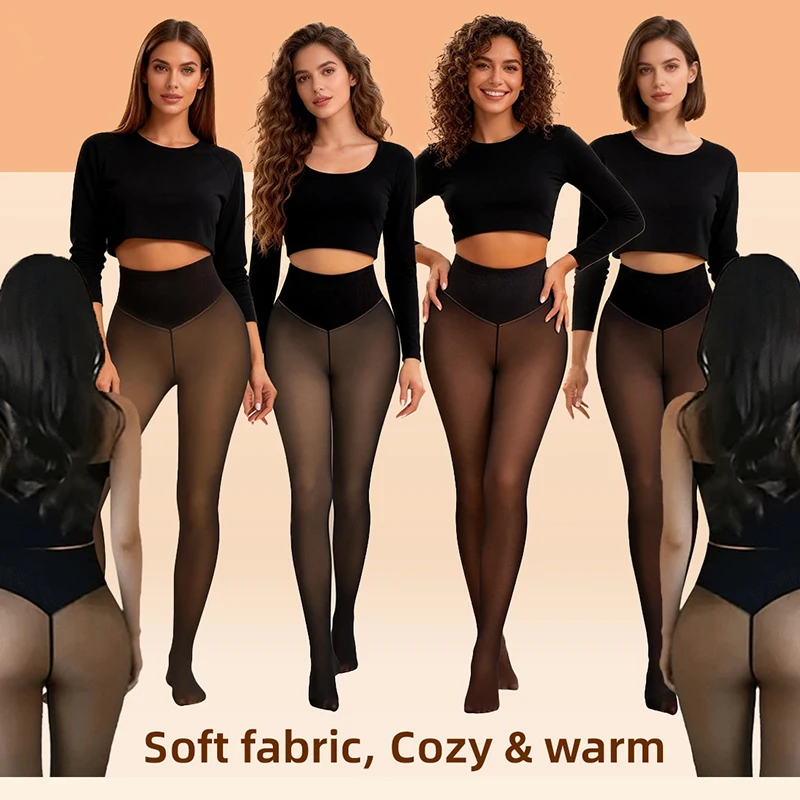 2026 New Fleece Lined Leggings Sexy Black Thermal Leggings Thick High Waist Compression Tights Translucent Fashion Pantyhose ﻿