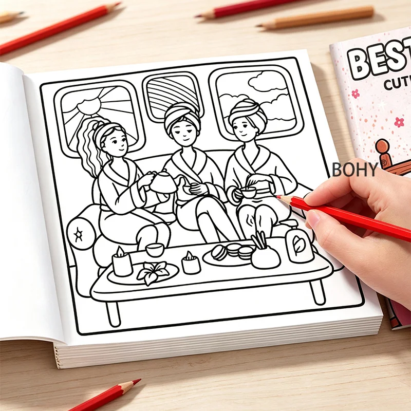 1 Sweet Girl Friendship Coloring Album 48 Pages of Square Pages, Suite for Adults To Soothe Emotions and Relieve Stress Coloring