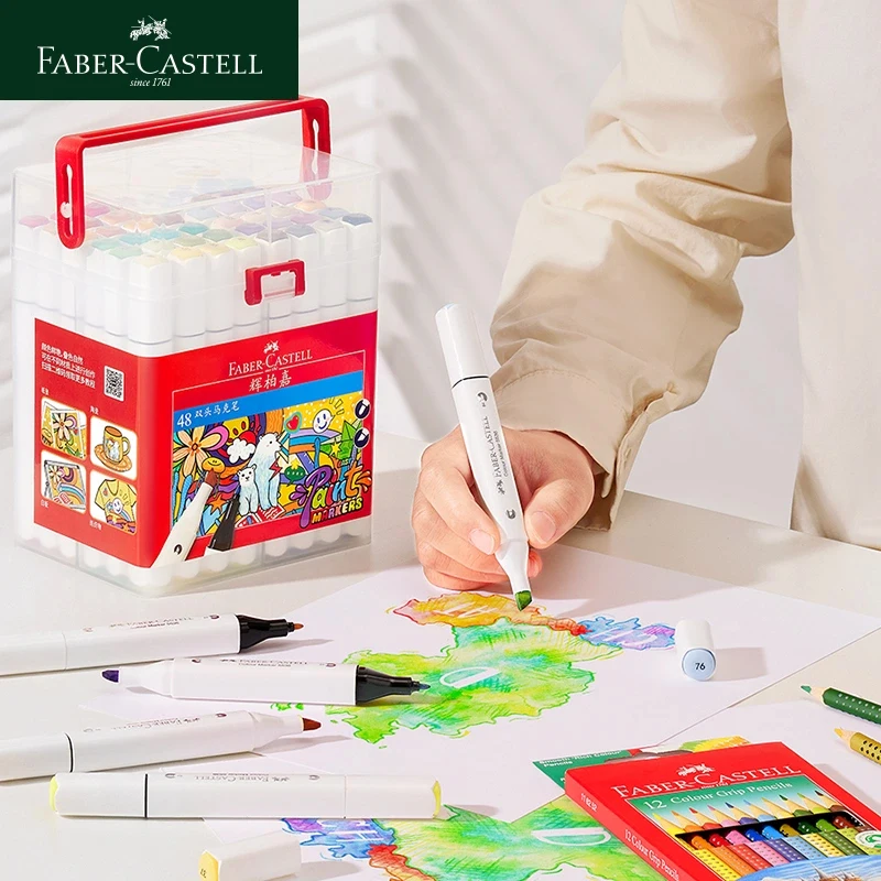 Faber-Castell Double-ended Oily Marker Pen Waterproof  Easy to Color DIY Hand-painted Ceramic/Graffiti 36/48Colors Boxed